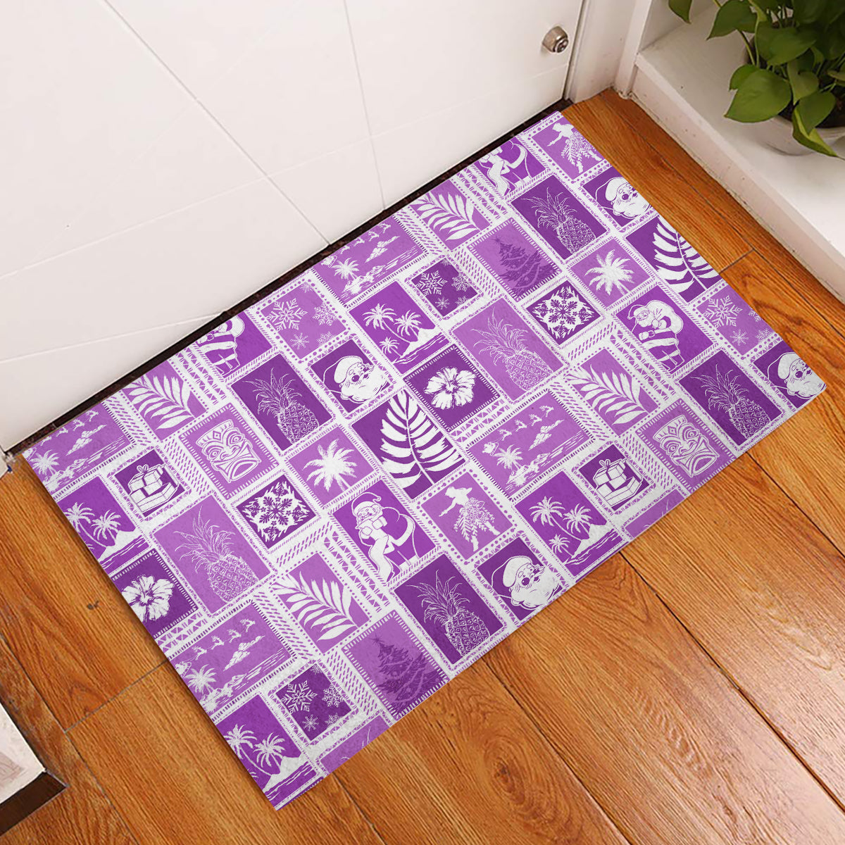 Hawaii Christmas Retro Patchwork Rubber Doormat Violet LT7 Violet - Polynesian Pride