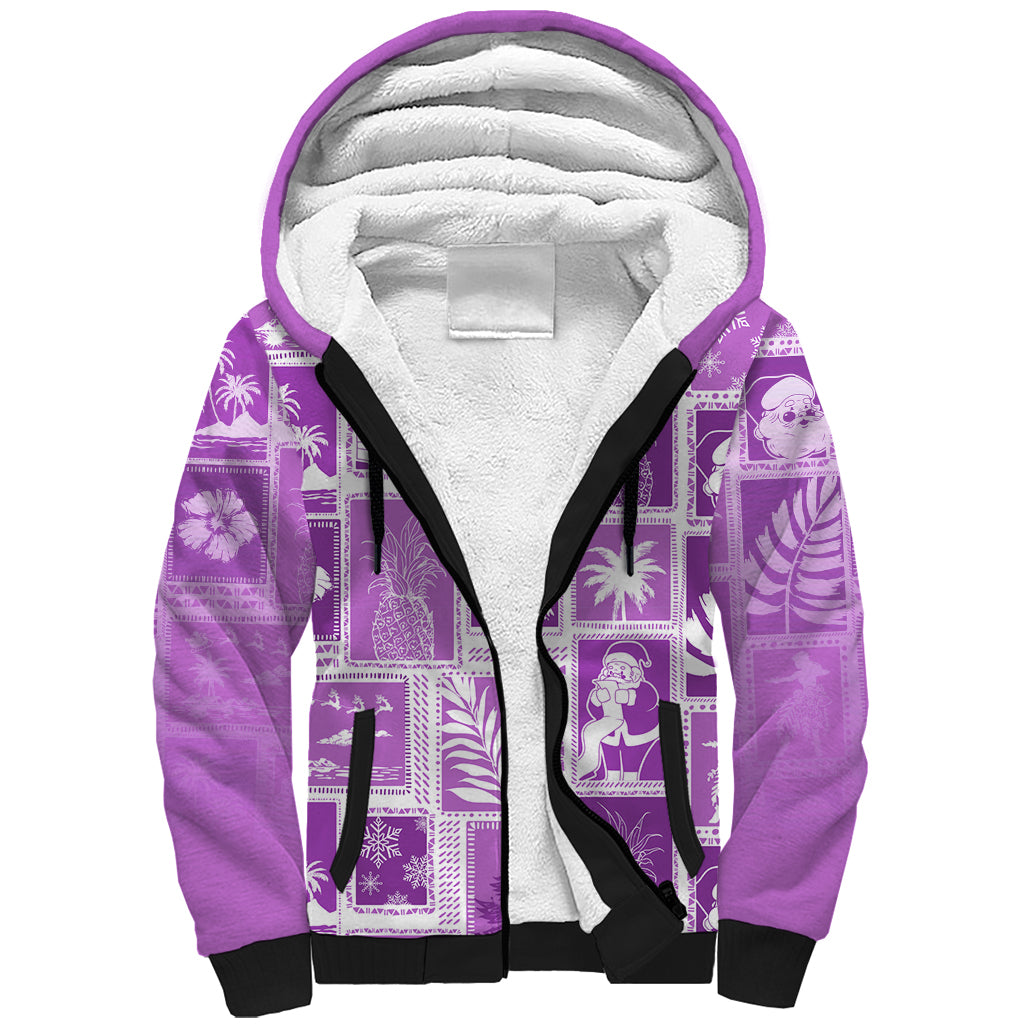 Hawaii Christmas Retro Patchwork Sherpa Hoodie Violet LT7 Unisex Violet - Polynesian Pride