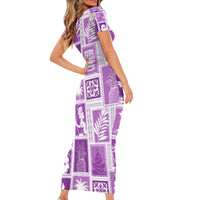 Hawaii Christmas Retro Patchwork Short Sleeve Bodycon Dress Violet LT7 - Polynesian Pride