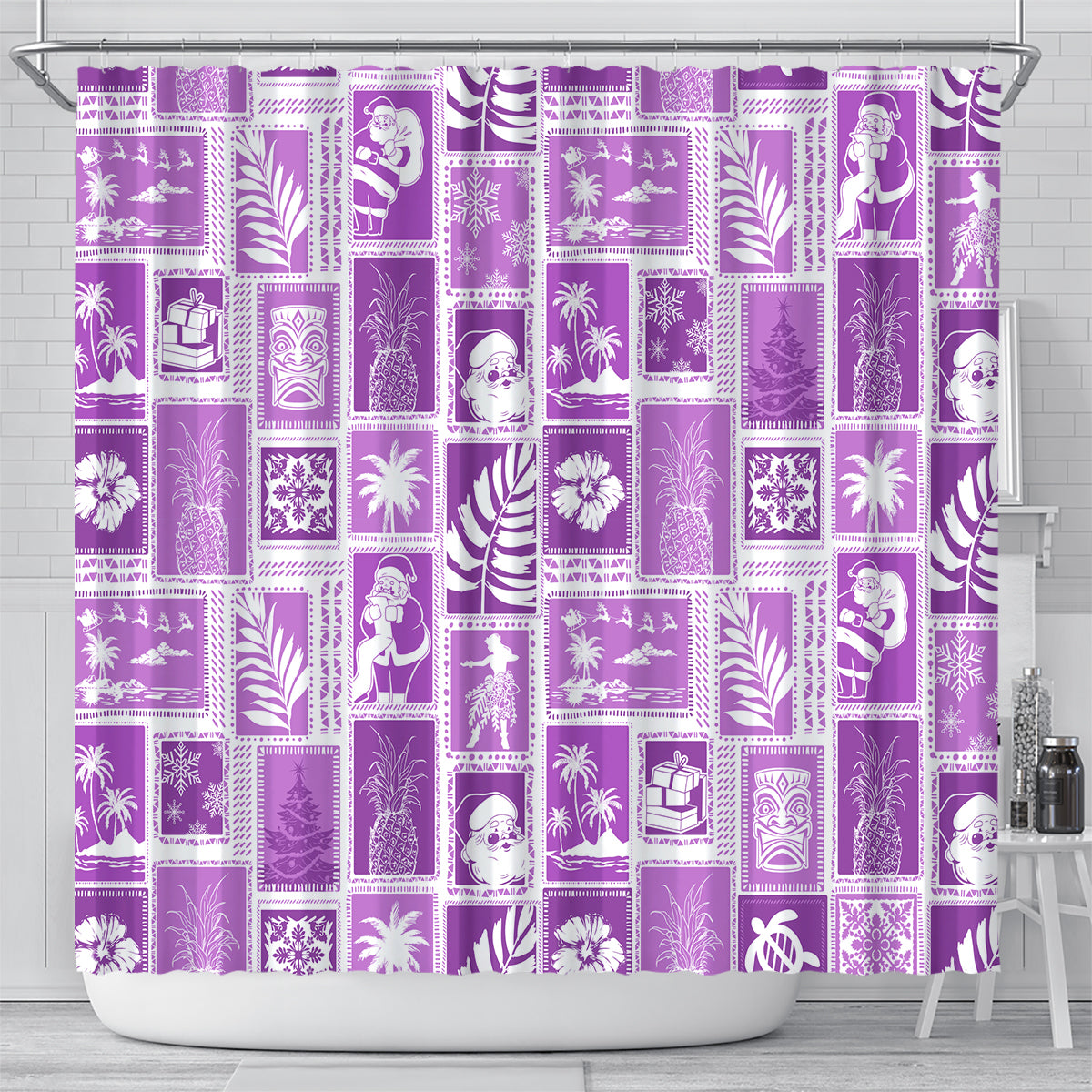 Hawaii Christmas Retro Patchwork Shower Curtain Violet LT7 - Polynesian Pride