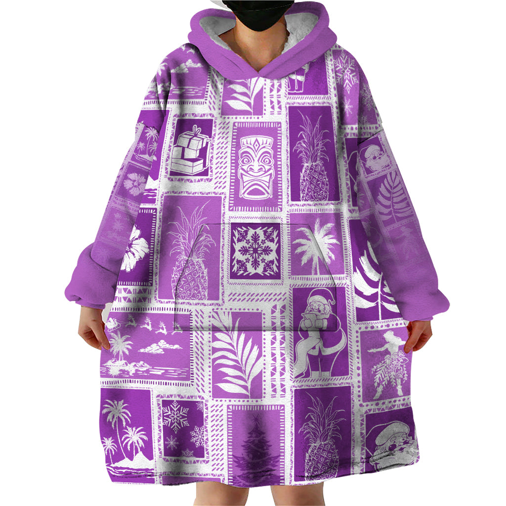 Hawaii Christmas Retro Patchwork Wearable Blanket Hoodie Violet LT7 - Polynesian Pride