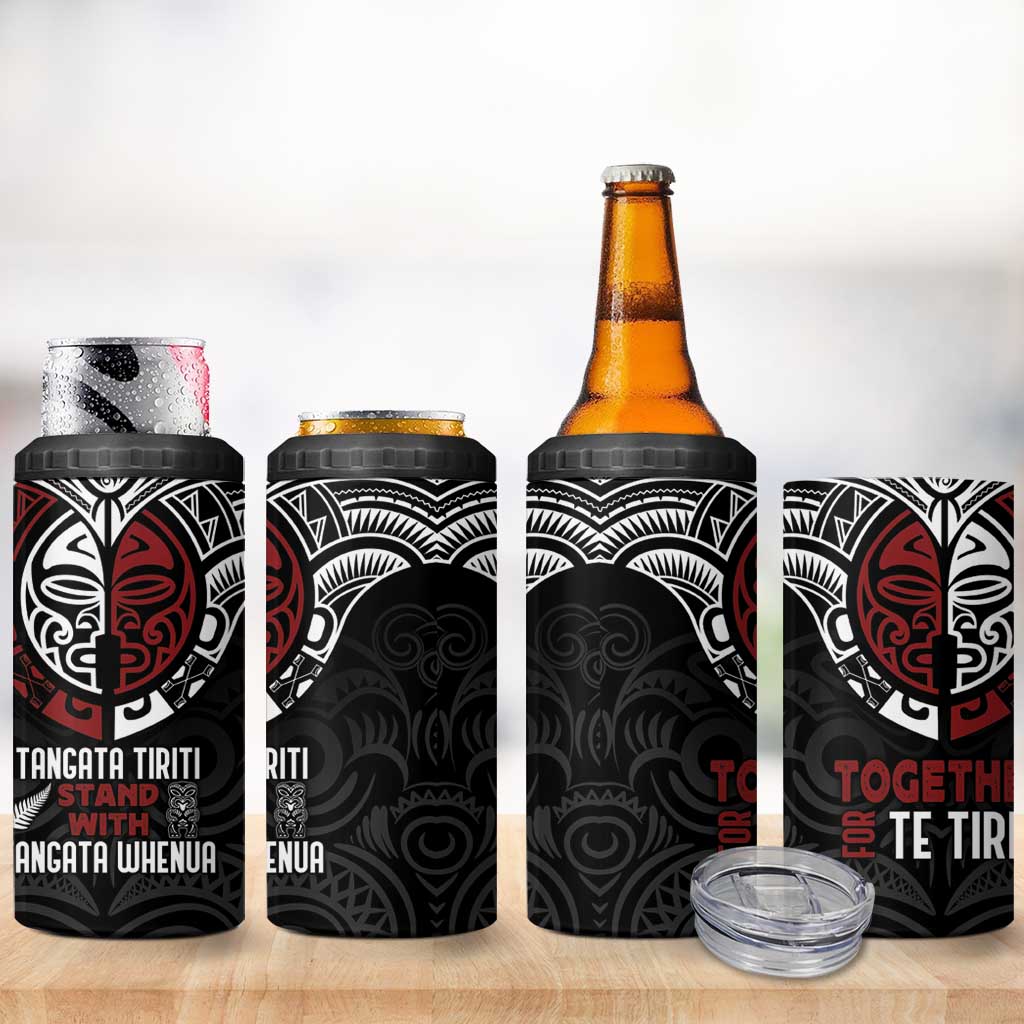 Maori Hongi Toitu Te Tiriti 4 in 1 Can Cooler Tumbler Tangata Tiriti Stand With Tangata Whenua