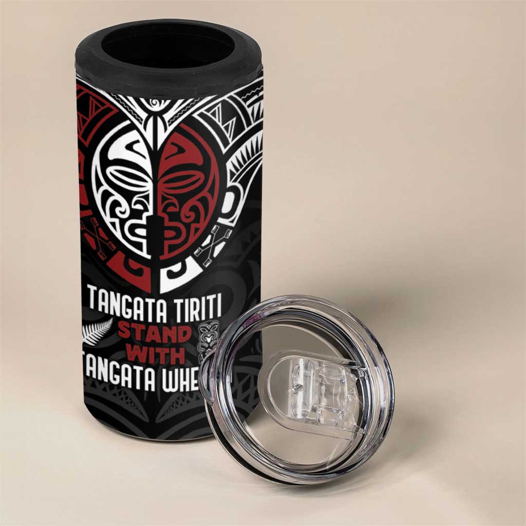 Maori Hongi Toitu Te Tiriti 4 in 1 Can Cooler Tumbler Tangata Tiriti Stand With Tangata Whenua