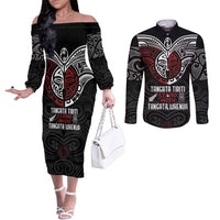 Maori Hongi Toitu Te Tiriti Couples Matching Off The Shoulder Long Sleeve Dress and Long Sleeve Button Shirt Tangata Tiriti Stand With Tangata Whenua