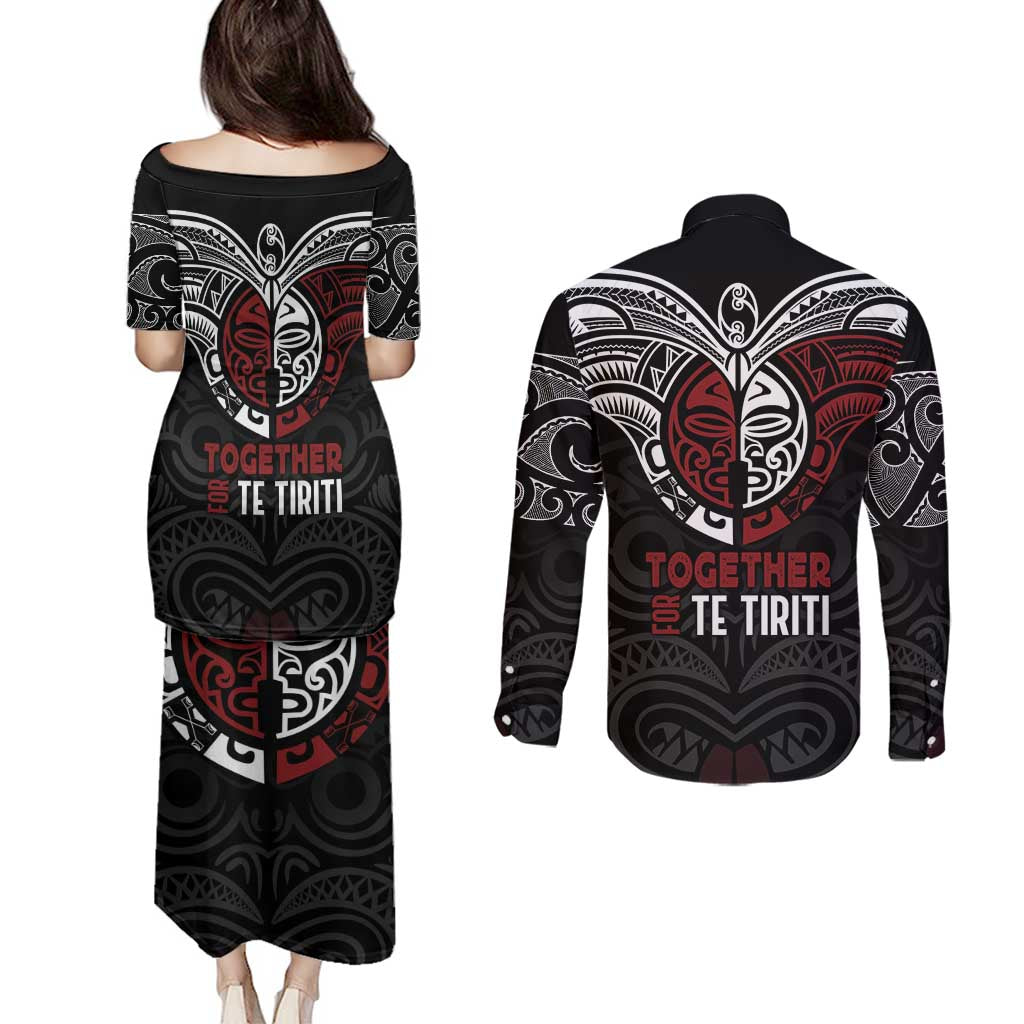 Maori Hongi Toitu Te Tiriti Couples Matching Puletasi and Long Sleeve Button Shirt Tangata Tiriti Stand With Tangata Whenua
