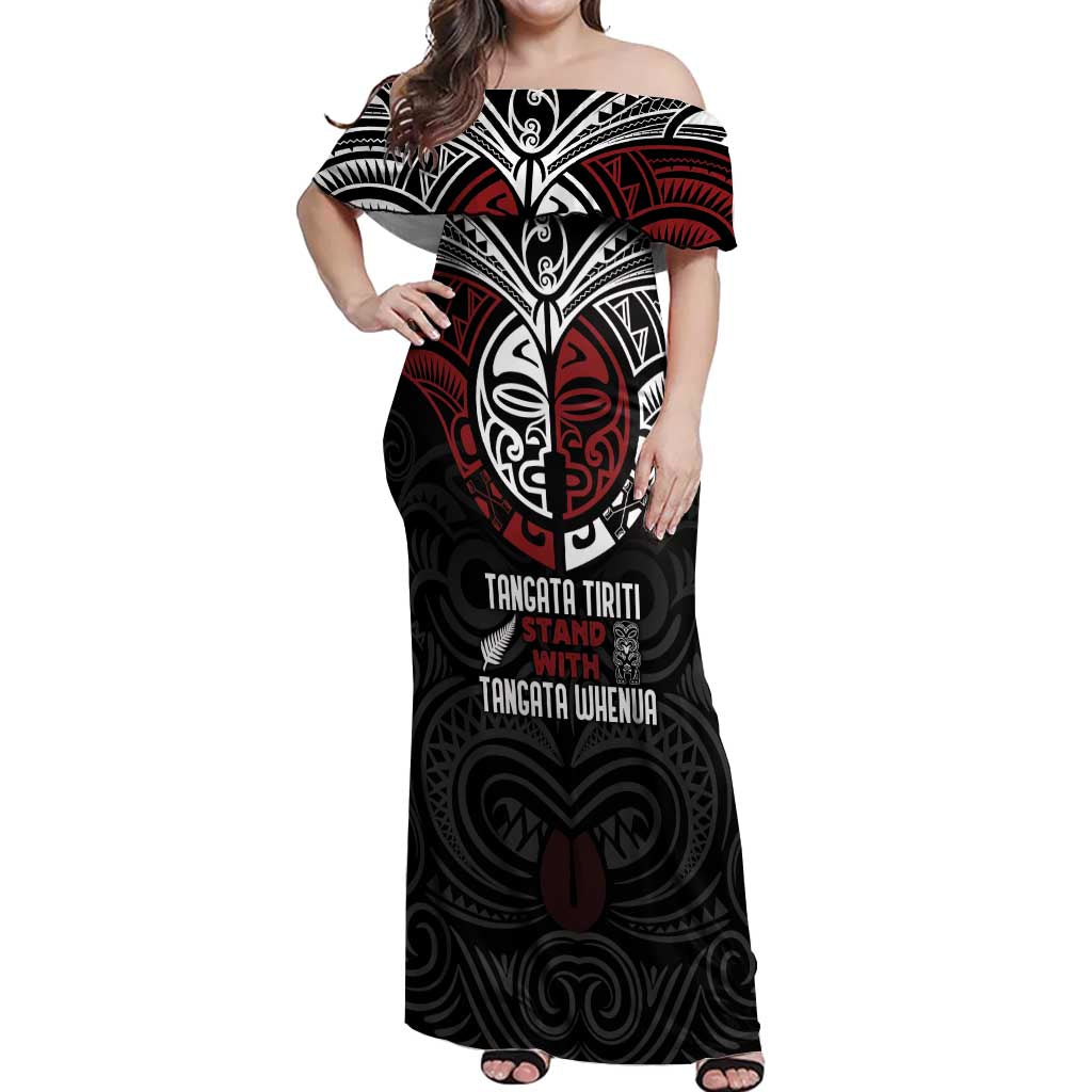 Maori Hongi Toitu Te Tiriti Off Shoulder Maxi Dress Tangata Tiriti Stand With Tangata Whenua