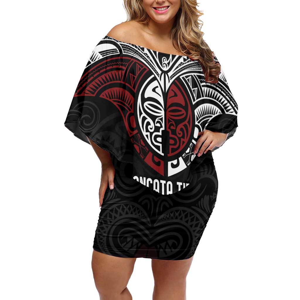 Maori Hongi Toitu Te Tiriti Off Shoulder Short Dress Tangata Tiriti Stand With Tangata Whenua LT7 Women Black - Polynesian Pride