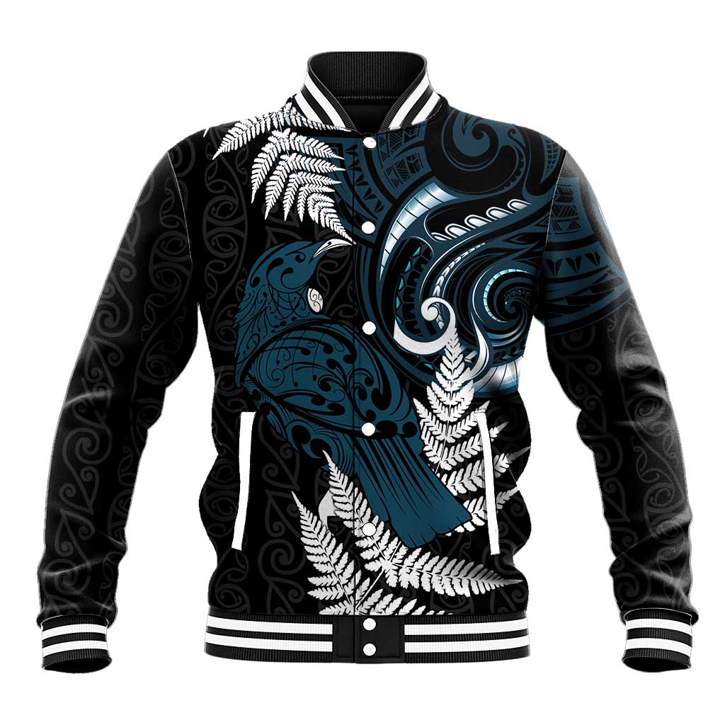 New Zealand Tui Bird Baseball Jacket Maori Kowhaiwhai LT7 Unisex Teal - Polynesian Pride