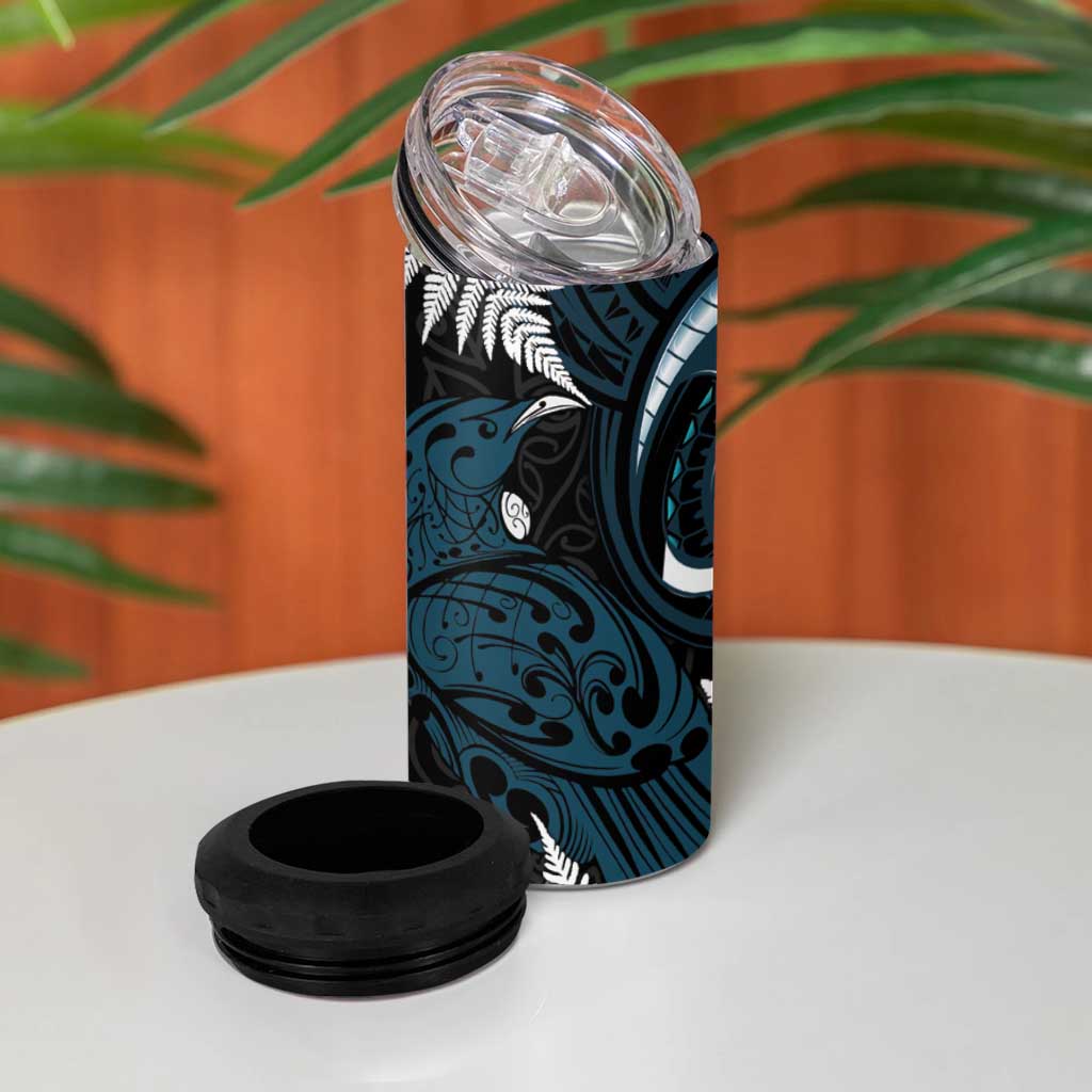 New Zealand Tui Bird 4 in 1 Can Cooler Tumbler Maori Kowhaiwhai