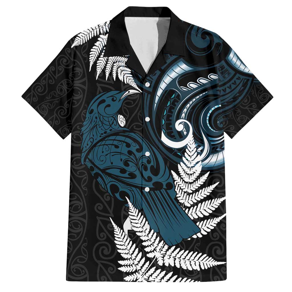 New Zealand Tui Bird Family Matching Long Sleeve Bodycon Dress and Hawaiian Shirt Maori Kowhaiwhai