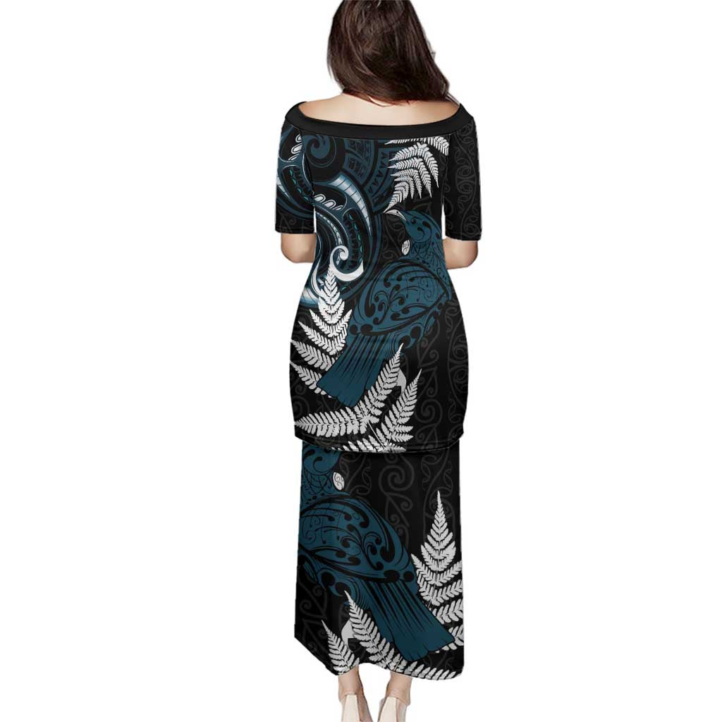 New Zealand Tui Bird Family Matching Puletasi and Hawaiian Shirt Maori Kowhaiwhai