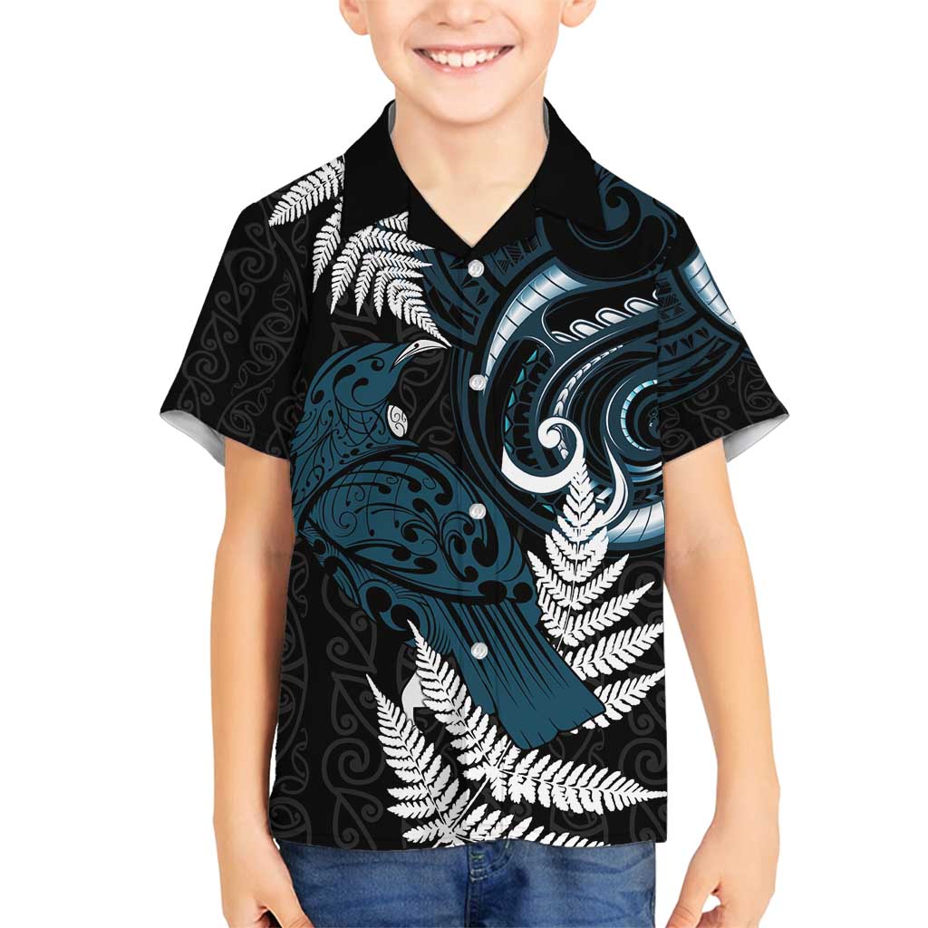 New Zealand Tui Bird Family Matching Tank Maxi Dress and Hawaiian Shirt Maori Kowhaiwhai