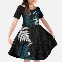 New Zealand Tui Bird Kid Short Sleeve Dress Maori Kowhaiwhai LT7 KID Teal - Polynesian Pride