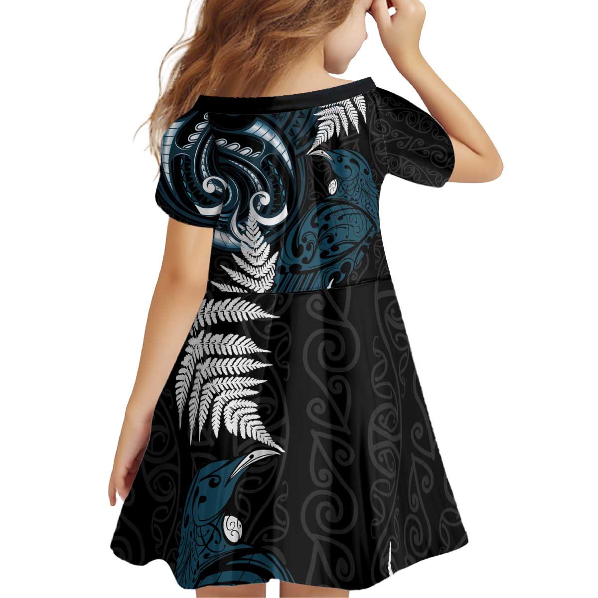 New Zealand Tui Bird Kid Short Sleeve Dress Maori Kowhaiwhai LT7 - Polynesian Pride