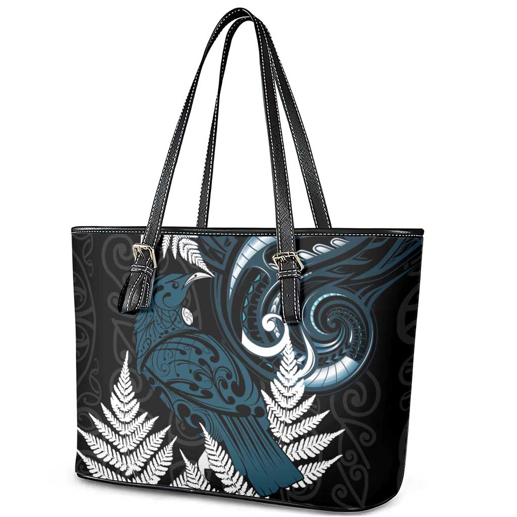 New Zealand Tui Bird Leather Tote Bag Maori Kowhaiwhai