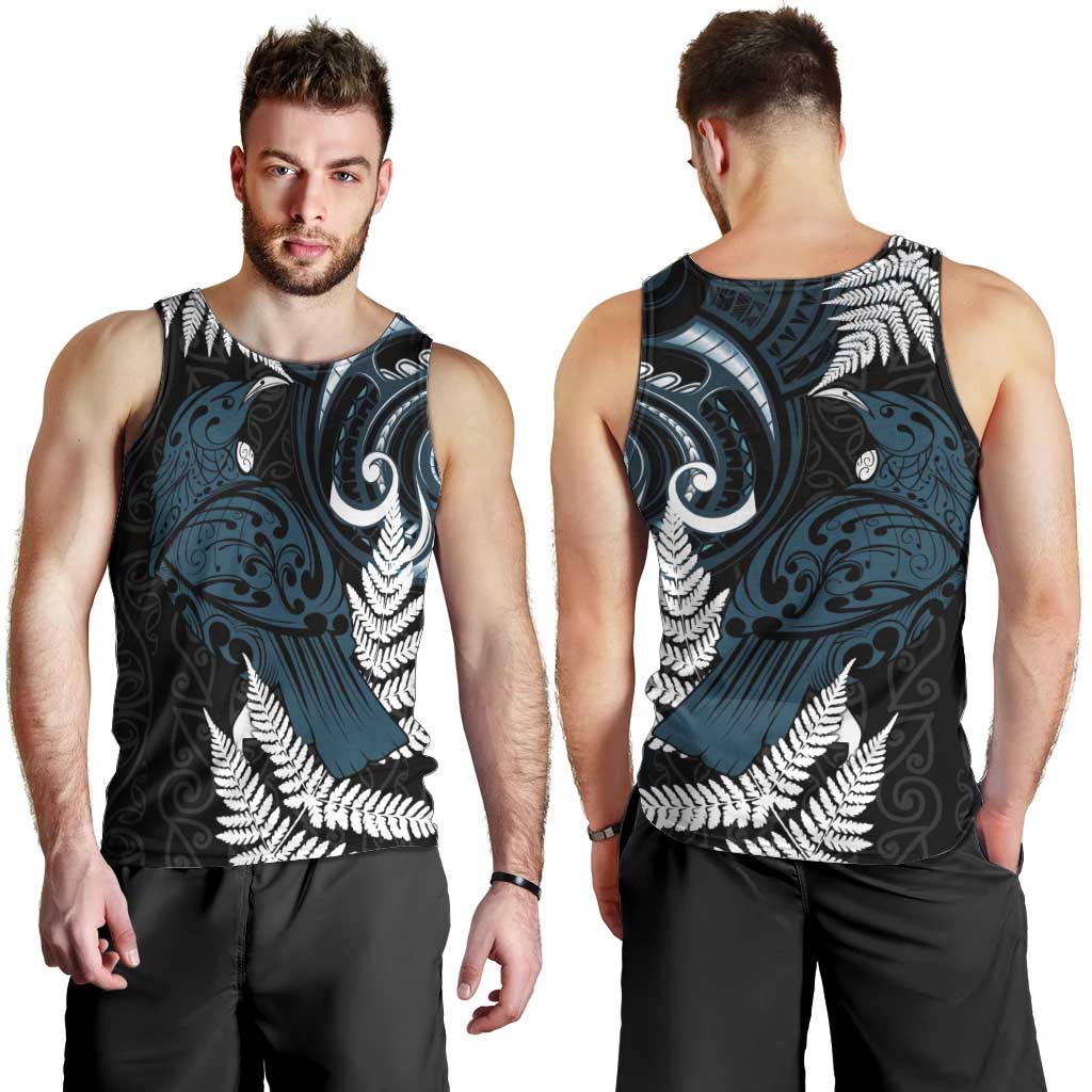New Zealand Tui Bird Men Tank Top Maori Kowhaiwhai
