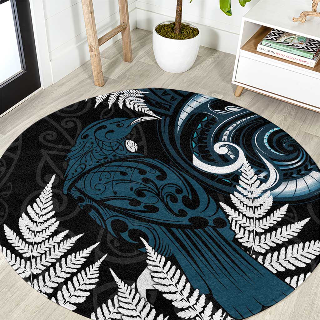 New Zealand Tui Bird Round Carpet Maori Kowhaiwhai LT7 Teal - Polynesian Pride