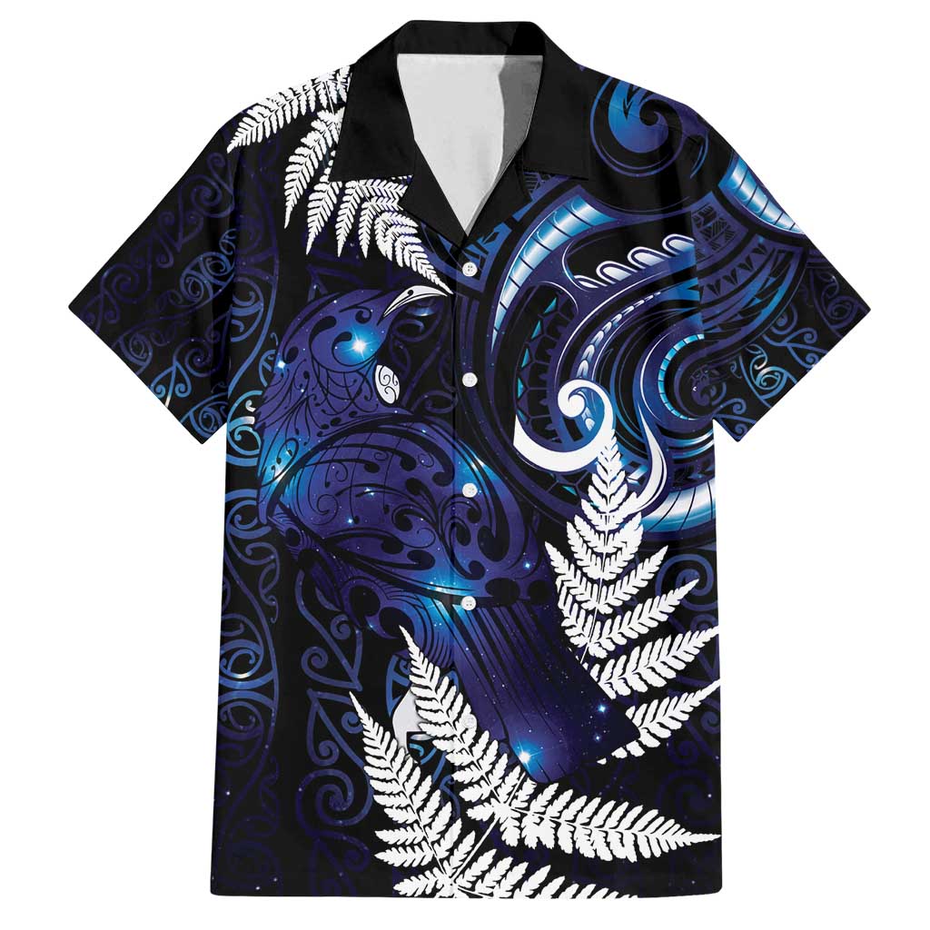New Zealand Maori Matariki Family Matching Off Shoulder Short Dress and Hawaiian Shirt Tui Bird Galaxy