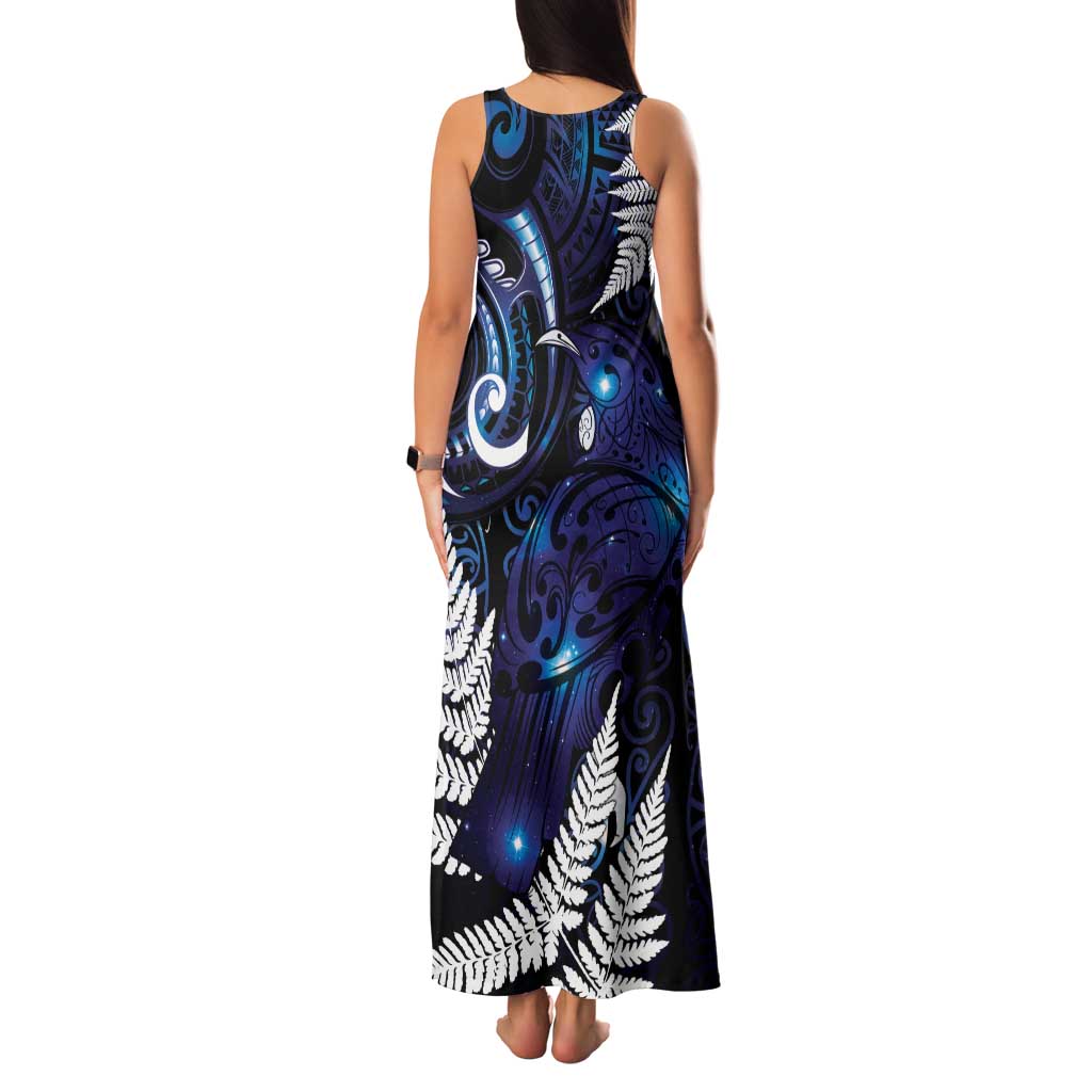 New Zealand Maori Matariki Family Matching Tank Maxi Dress and Hawaiian Shirt Tui Bird Galaxy