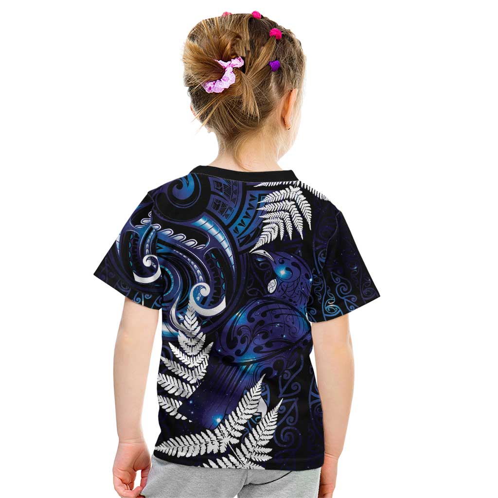 New Zealand Maori Matariki Kid T Shirt Tui Bird Galaxy