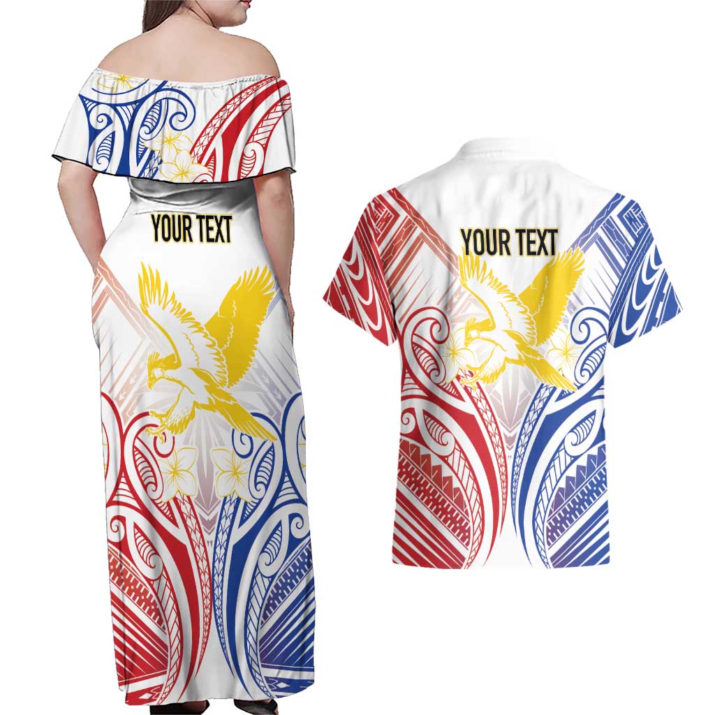 Philippines Tribal Sun Personalized Couples Matching Off Shoulder Maxi Dress and Hawaiian Shirt Hunting Eagle