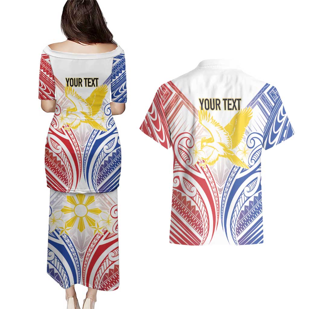 Philippines Tribal Sun Personalized Couples Matching Puletasi and Hawaiian Shirt Hunting Eagle LT7 - Polynesian Pride