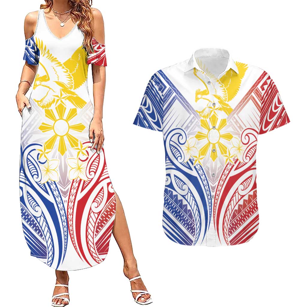 Philippines Tribal Sun Personalized Couples Matching Summer Maxi Dress and Hawaiian Shirt Hunting Eagle