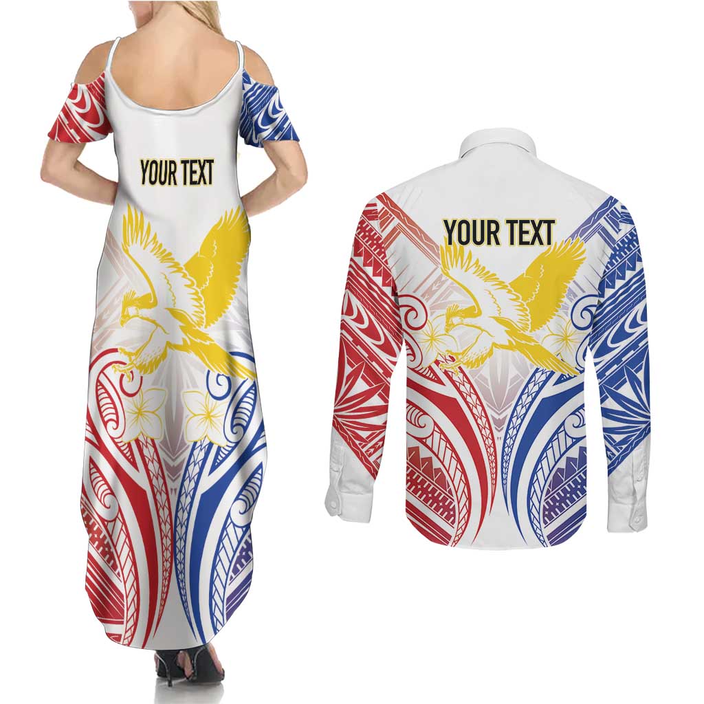 Philippines Tribal Sun Personalized Couples Matching Summer Maxi Dress and Long Sleeve Button Shirt Hunting Eagle LT7 - Polynesian Pride