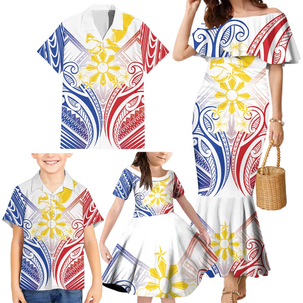 Philippines Tribal Sun Personalized Family Matching Mermaid Dress and Hawaiian Shirt Hunting Eagle