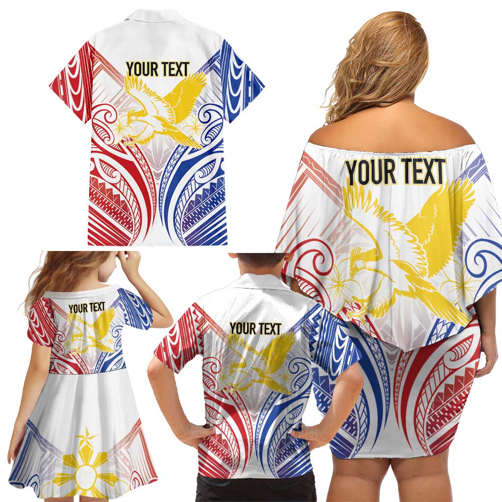 Philippines Tribal Sun Personalized Family Matching Off Shoulder Short Dress and Hawaiian Shirt Hunting Eagle