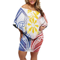 Philippines Tribal Sun Personalized Family Matching Off Shoulder Short Dress and Hawaiian Shirt Hunting Eagle