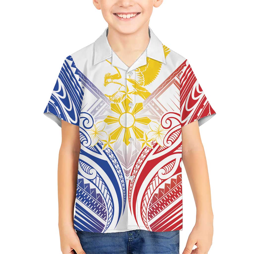 Philippines Tribal Sun Personalized Family Matching Puletasi and Hawaiian Shirt Hunting Eagle LT7 Son's Shirt White - Polynesian Pride