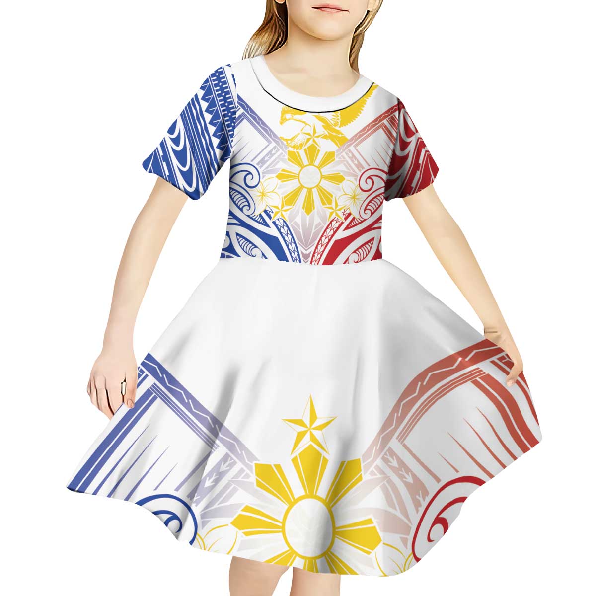 Philippines Tribal Sun Personalized Kid Short Sleeve Dress Hunting Eagle