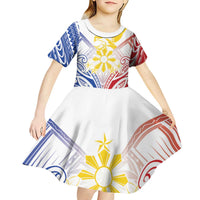 Philippines Tribal Sun Personalized Kid Short Sleeve Dress Hunting Eagle