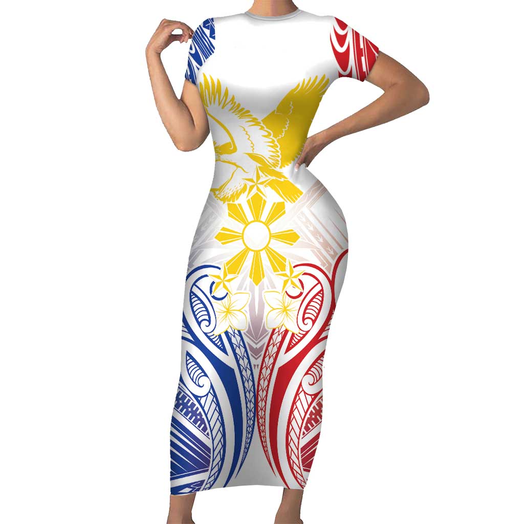 Philippines Tribal Sun Personalized Short Sleeve Bodycon Dress Hunting Eagle