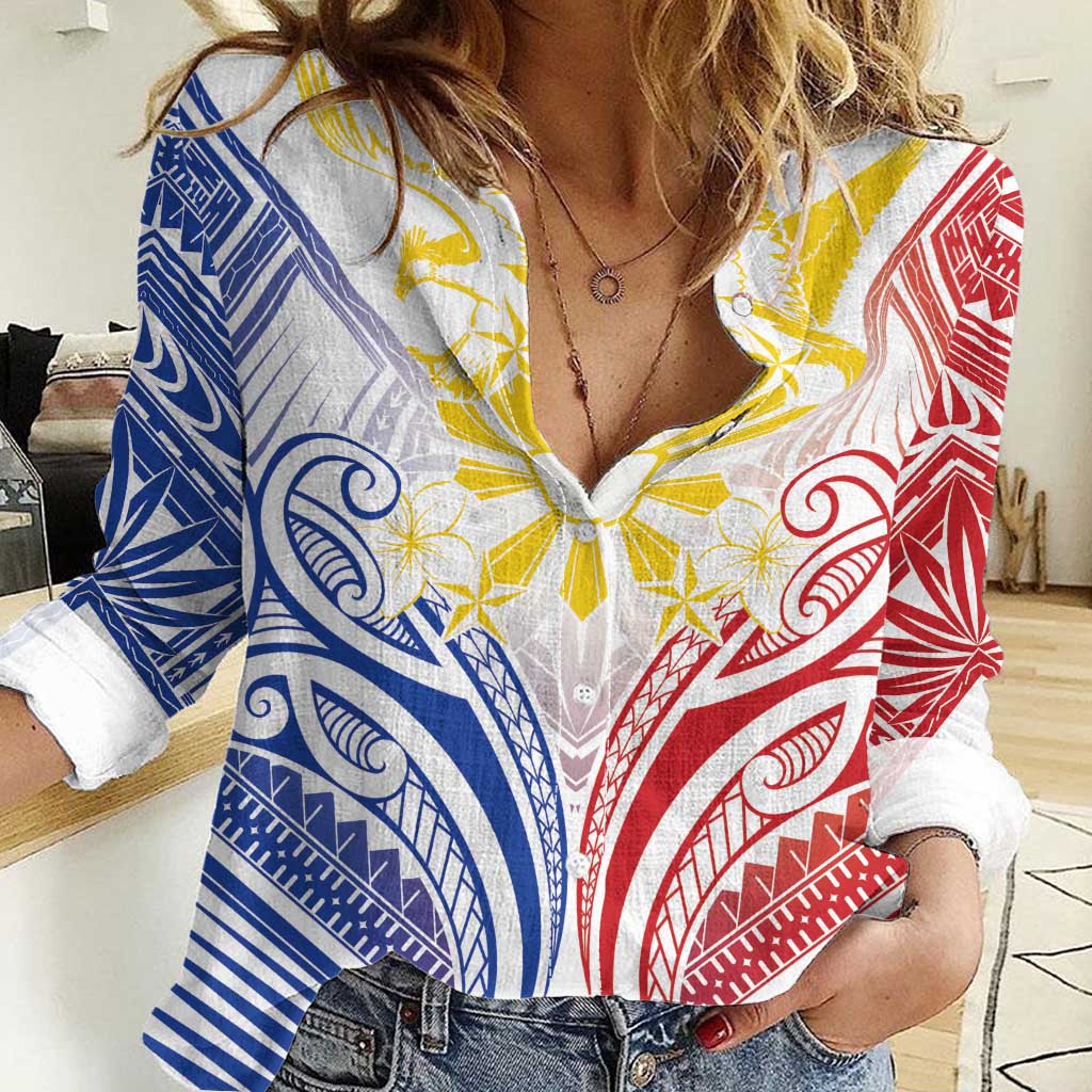 Philippines Tribal Sun Personalized Women Casual Shirt Hunting Eagle