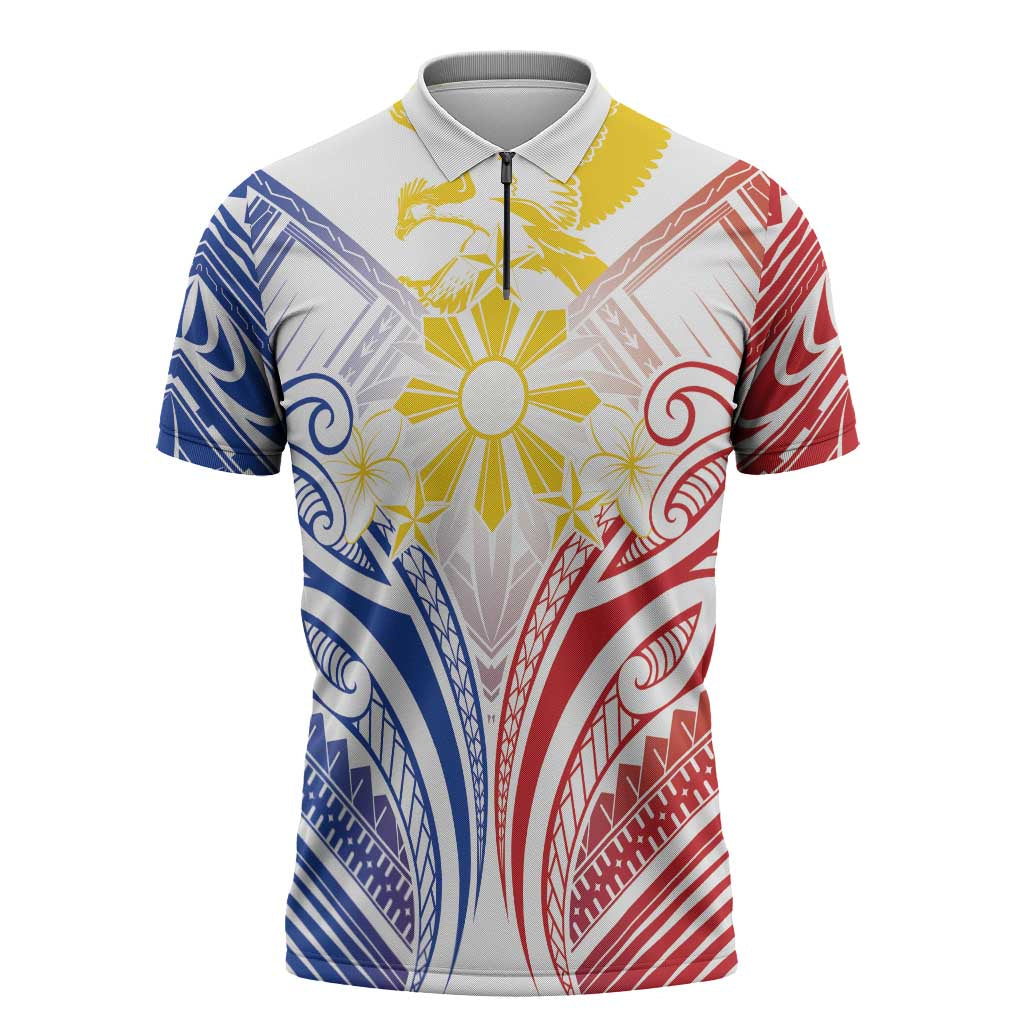Philippines Tribal Sun Personalized Zipper Polo Shirt Hunting Eagle
