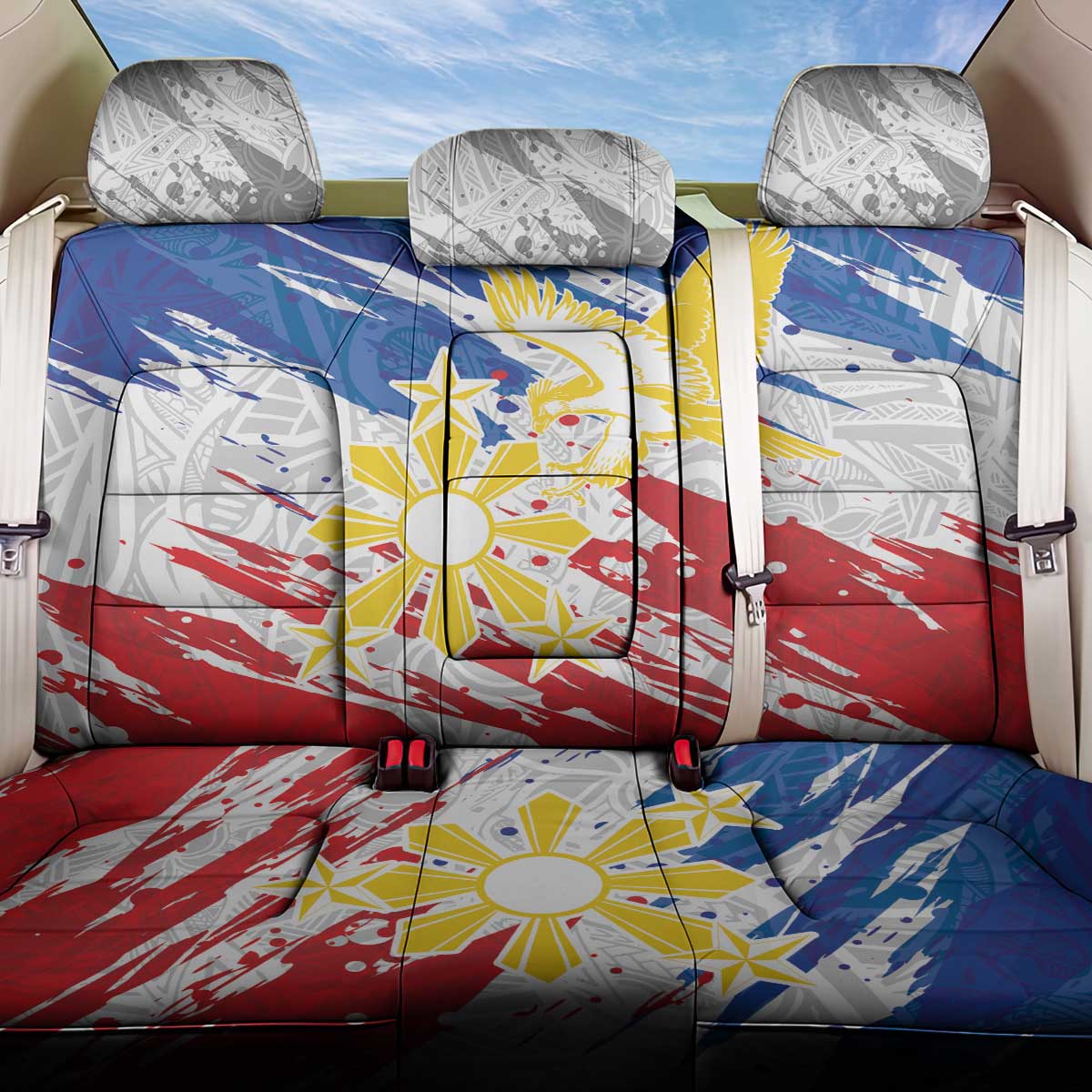 Filipino Sun and Stars Back Car Seat Cover Grunge Vibes LT7 One Size White - Polynesian Pride
