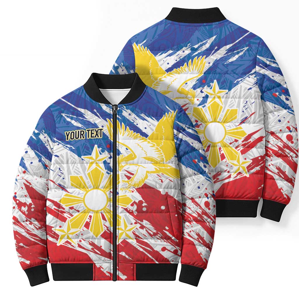 Personalized Filipino Sun and Stars Bomber Puffer Jacket Grunge Vibes