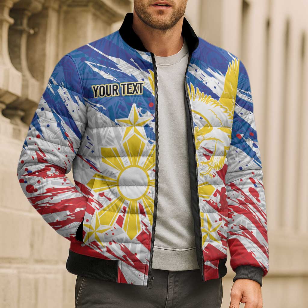 Personalized Filipino Sun and Stars Bomber Puffer Jacket Grunge Vibes