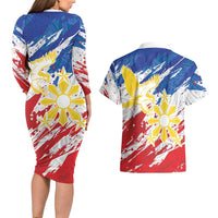 Personalized Filipino Sun and Stars Couples Matching Long Sleeve Bodycon Dress and Hawaiian Shirt Grunge Vibes