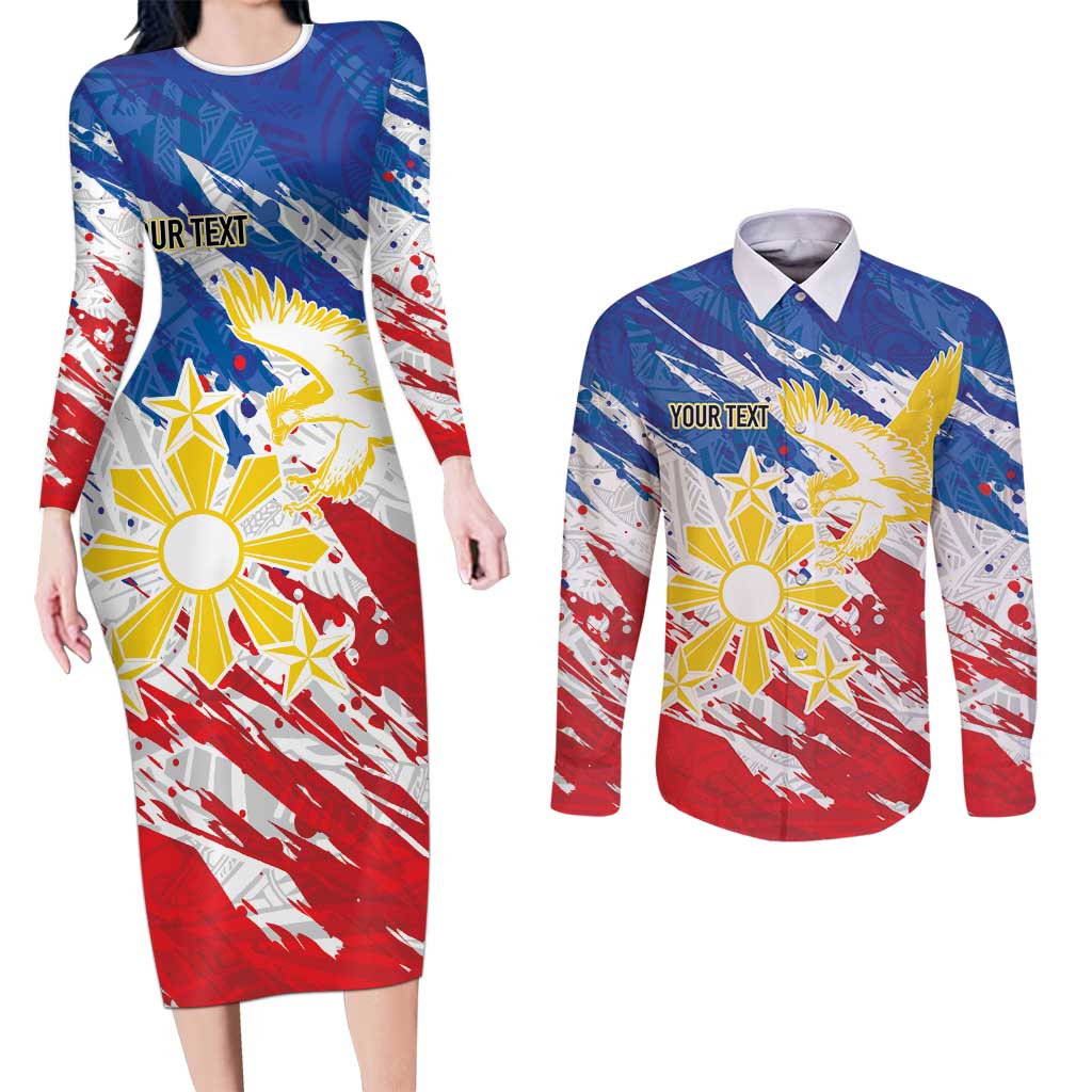 Personalized Filipino Sun and Stars Couples Matching Long Sleeve Bodycon Dress and Long Sleeve Button Shirt Grunge Vibes