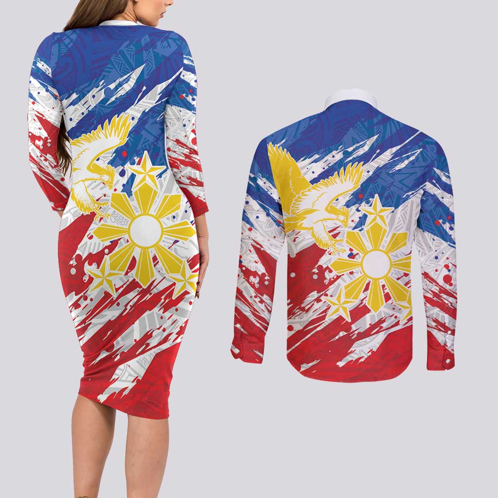 Personalized Filipino Sun and Stars Couples Matching Long Sleeve Bodycon Dress and Long Sleeve Button Shirt Grunge Vibes