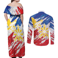 Personalized Filipino Sun and Stars Couples Matching Off Shoulder Maxi Dress and Long Sleeve Button Shirt Grunge Vibes