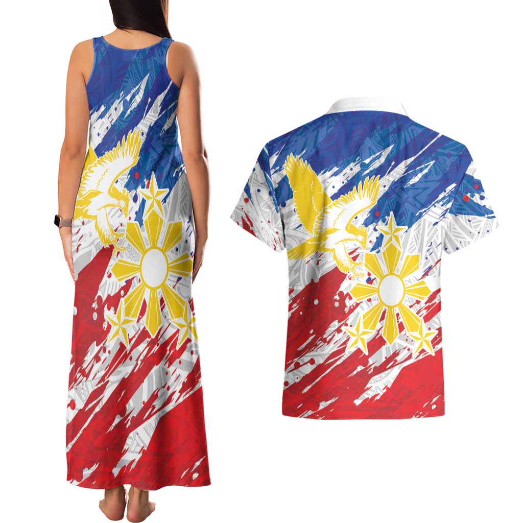 Personalized Filipino Sun and Stars Couples Matching Tank Maxi Dress and Hawaiian Shirt Grunge Vibes