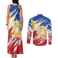 Personalized Filipino Sun and Stars Couples Matching Tank Maxi Dress and Long Sleeve Button Shirt Grunge Vibes