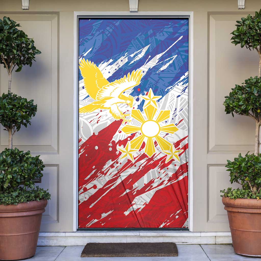 Filipino Sun and Stars Door Cover Grunge Vibes LT7 White - Polynesian Pride