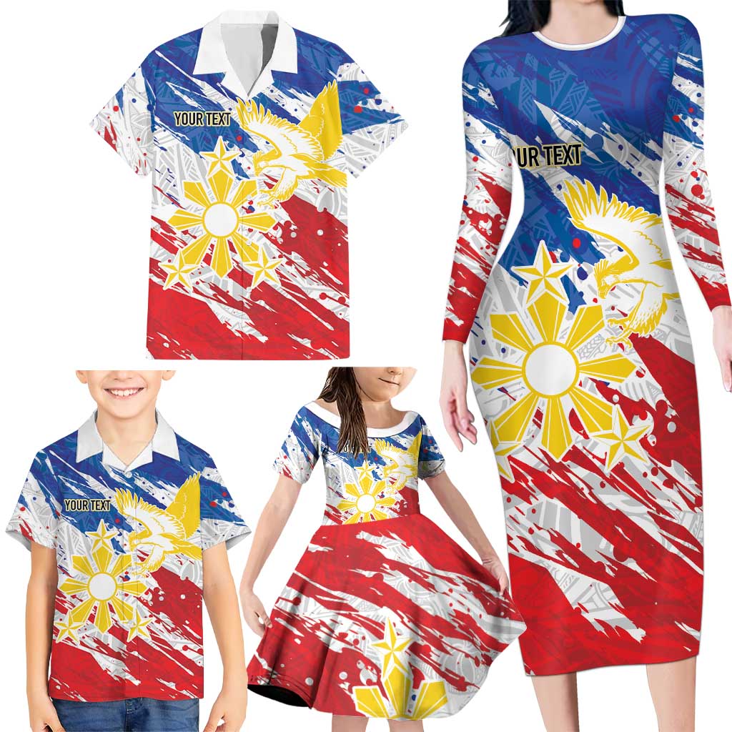 Personalized Filipino Sun and Stars Family Matching Long Sleeve Bodycon Dress and Hawaiian Shirt Grunge Vibes