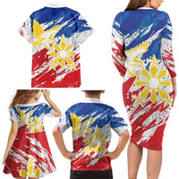 Personalized Filipino Sun and Stars Family Matching Long Sleeve Bodycon Dress and Hawaiian Shirt Grunge Vibes