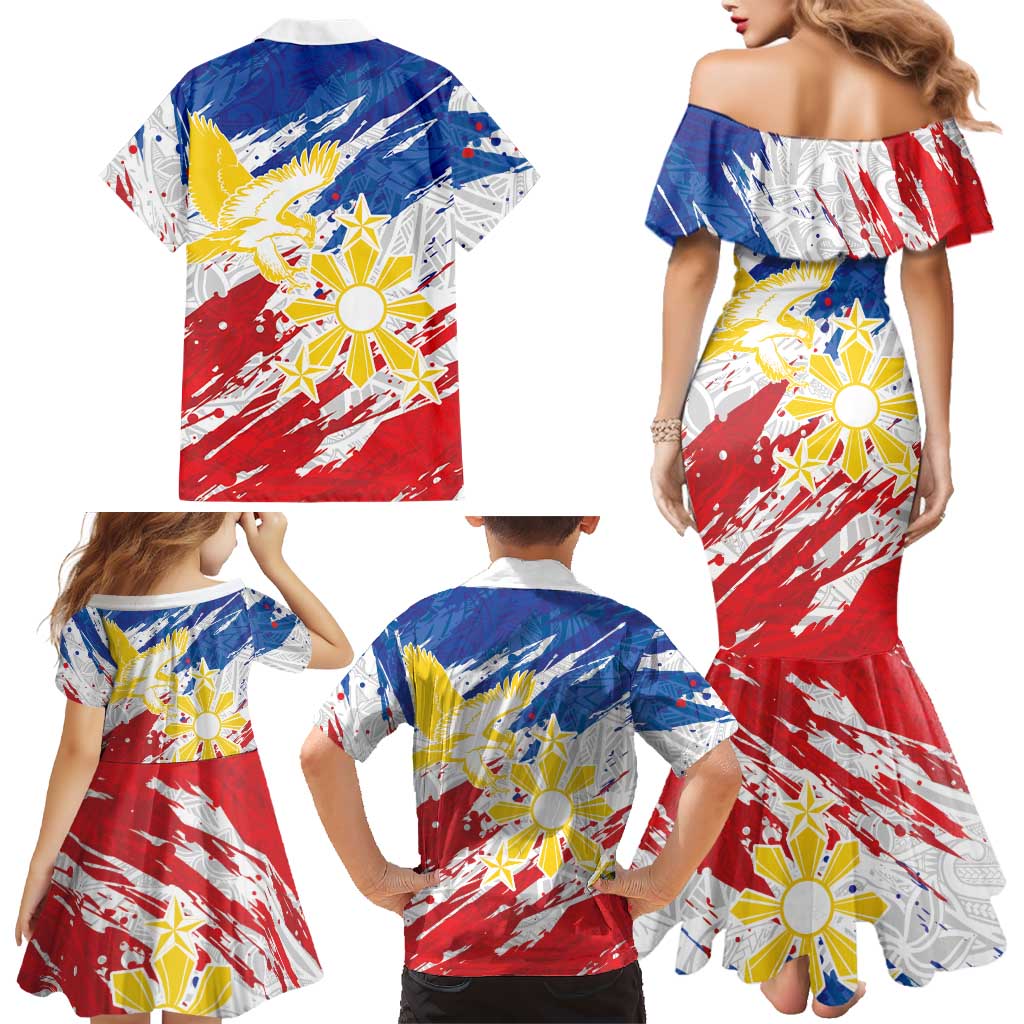 Personalized Filipino Sun and Stars Family Matching Mermaid Dress and Hawaiian Shirt Grunge Vibes